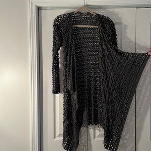 Grey suede cutout lightweight long sleeve vest